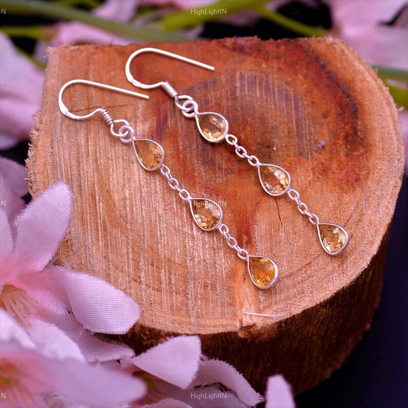 Citrine Dangling Gemstone Handcrafted Drop Earrings