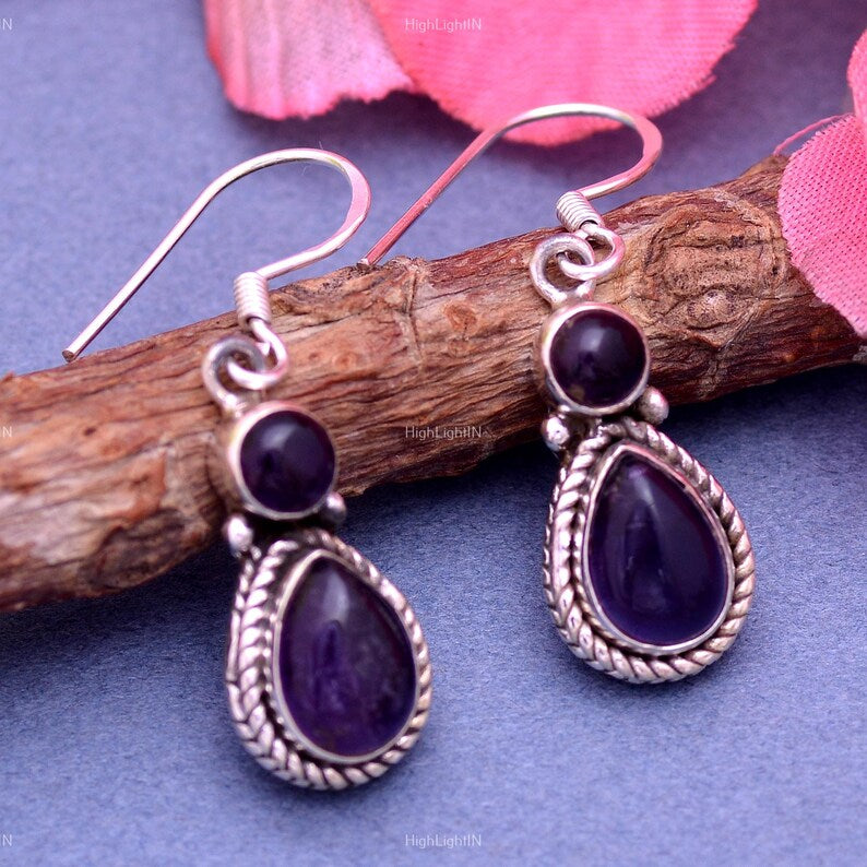Amethyst Gemstone Dangling Handcrafted Drop Earrings