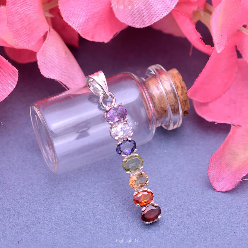 Seven Chakra Healing Infinity Gemstone Multi Stone Pendant