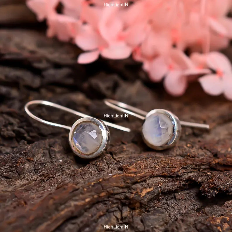 Rainbow Moonstone Gemstone Handcrafted Drop Earrings