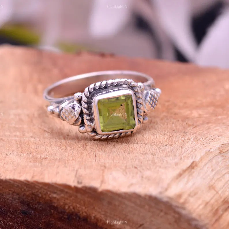 Natural Peridot Handcrafted Gemstone Statement Ring