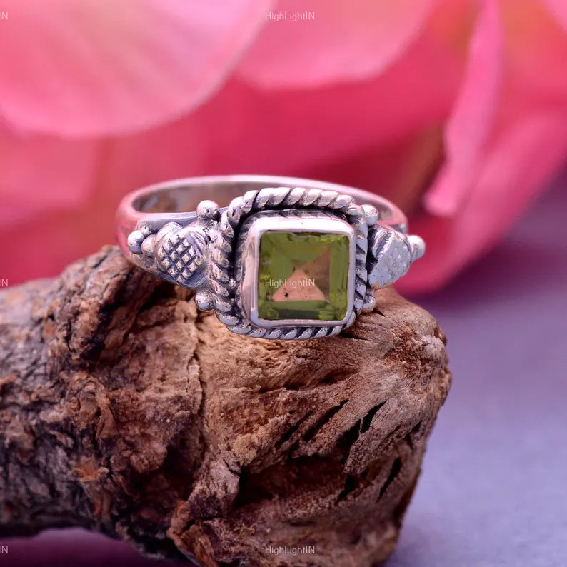 Natural Peridot Handcrafted Gemstone Statement Ring