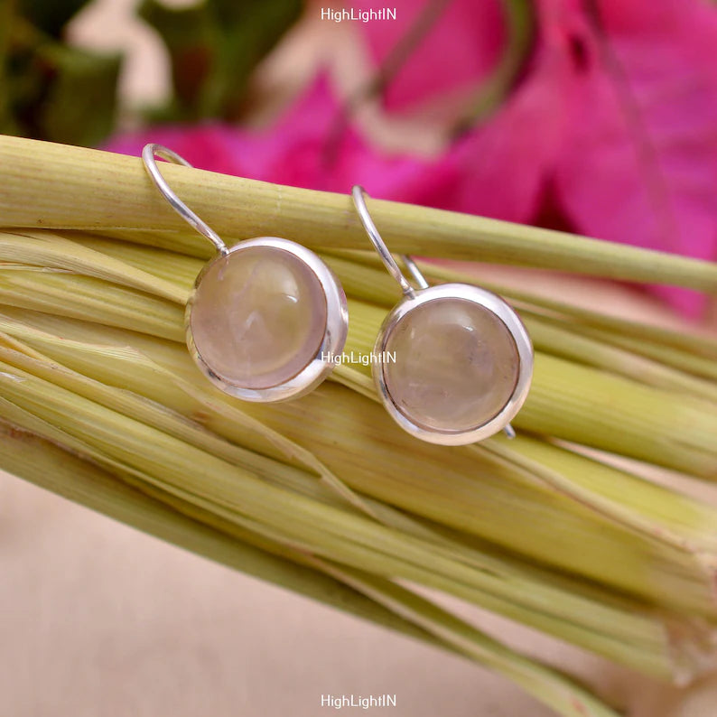 Rose Quartz Natural Gemstone Handcrafted Dangling Earrings