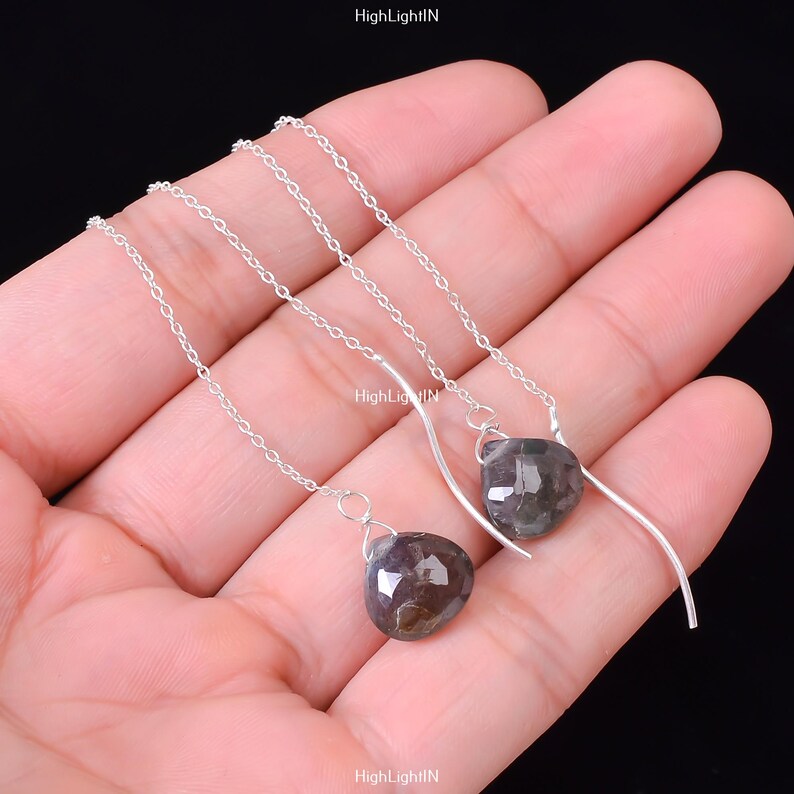 Labradorite Genuine Gemstone Dangling Threader Earrings