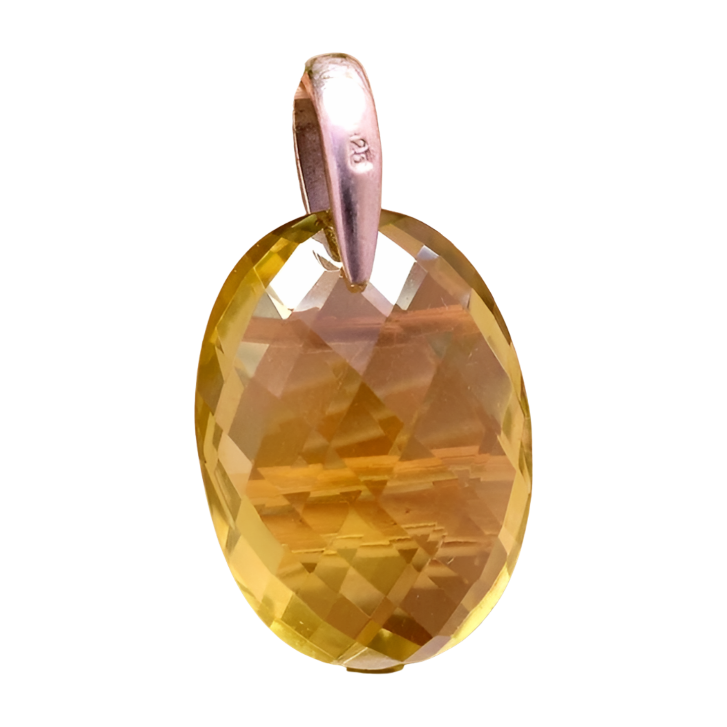 Natural Citrine 925 Sterling Silver Oval Shaped Pendant