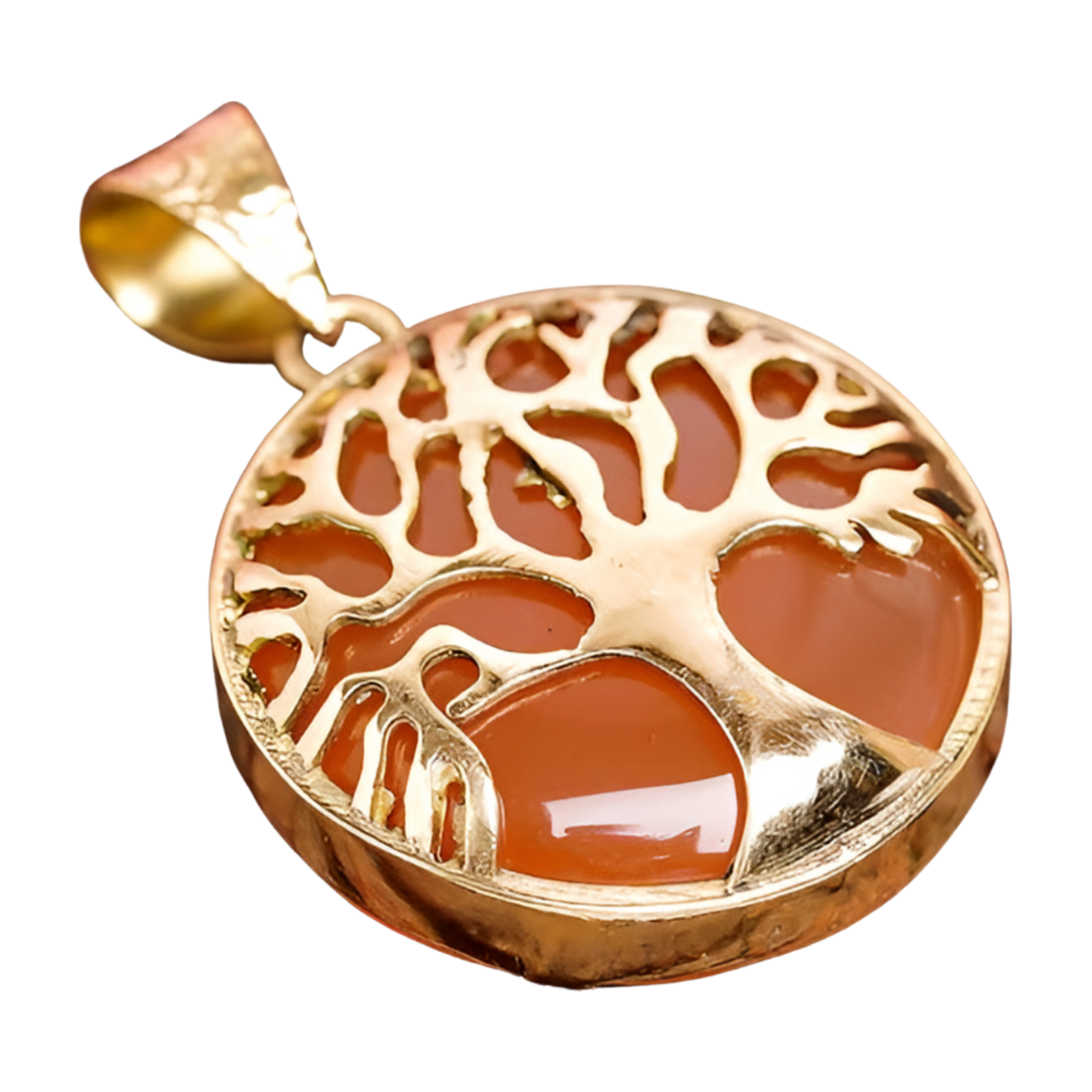 Tree Of Life Carnelian Gemstone Round Pendant
