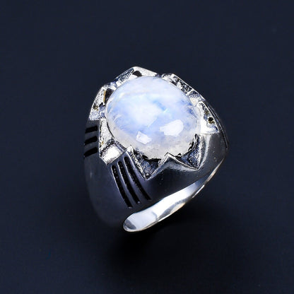 Rainbow Moonstone Handcrafted Gemstone Signet Minimalist Ring