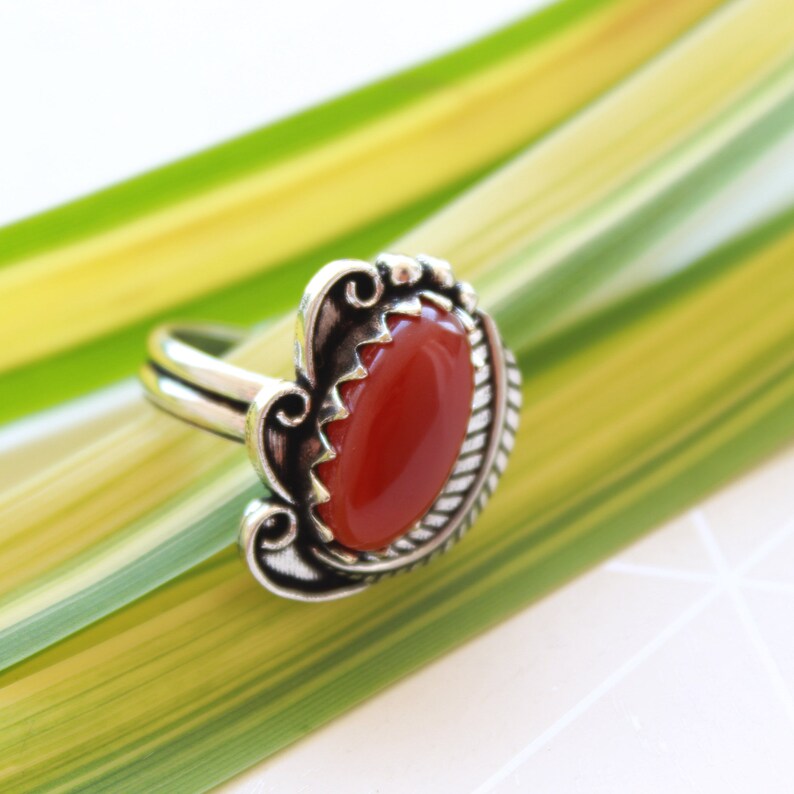 Red Coral Bohemian Hippie Birthstone Ring