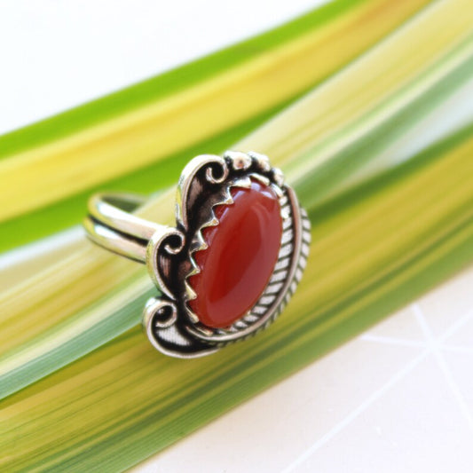Red Coral Bohemian Hippie Birthstone Ring