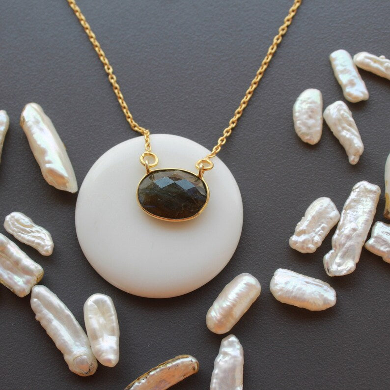 Black Onyx  Cut Stone  Necklace