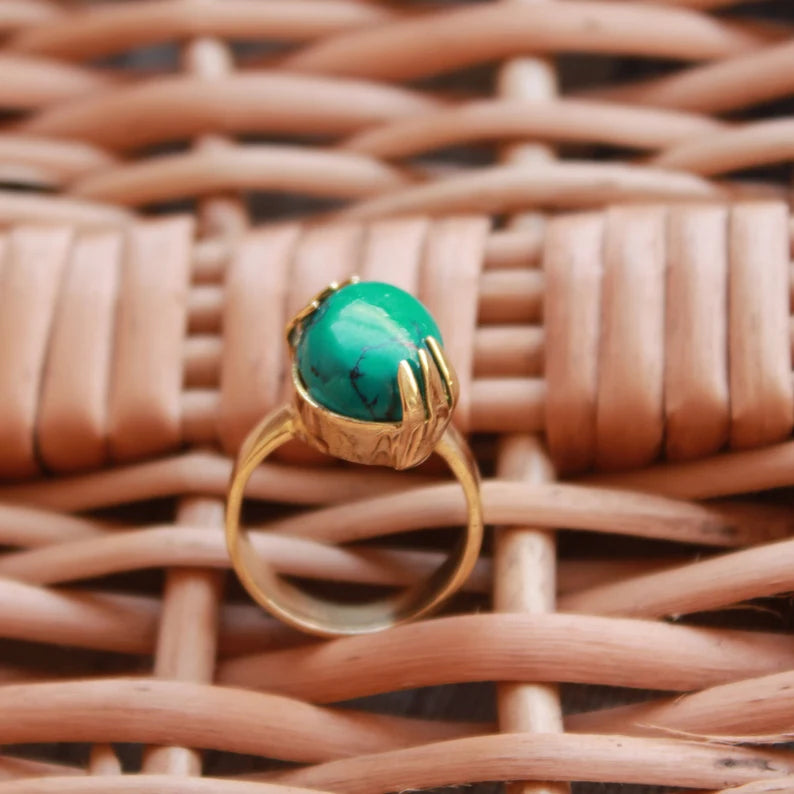 Natural Turquoise Oval Shaped Handmade Birthstone Ring