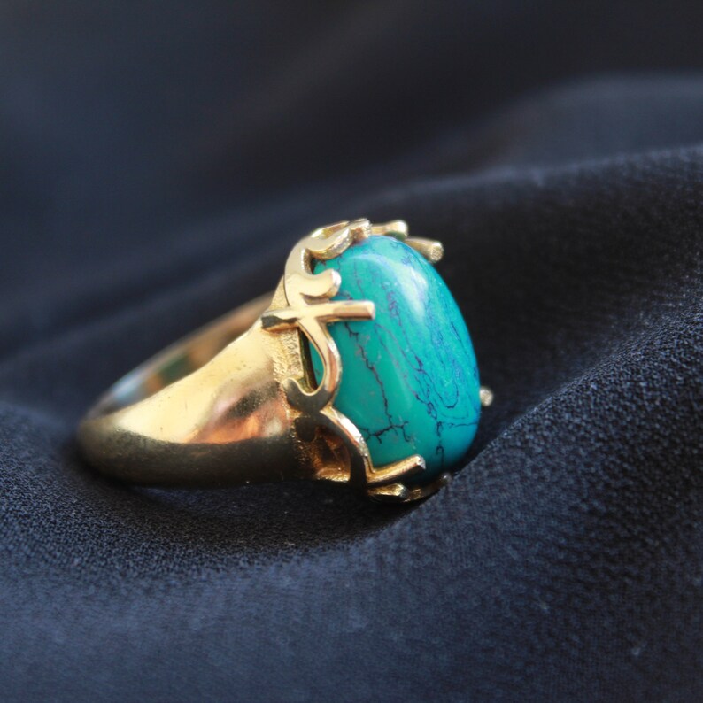 Natural Turquoise Oval Shaped Birthstone Handmade Ring