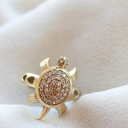 Cubic Zirconia Tortoise Adjustable Handcrafted Ring