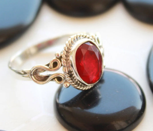 Vintage Red Ruby Glass Gemstone Statement Ring