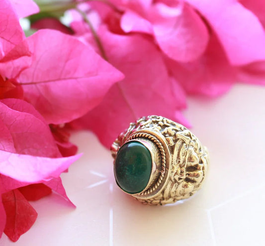 Oval Green Onyx Gemstone Stacking Ring