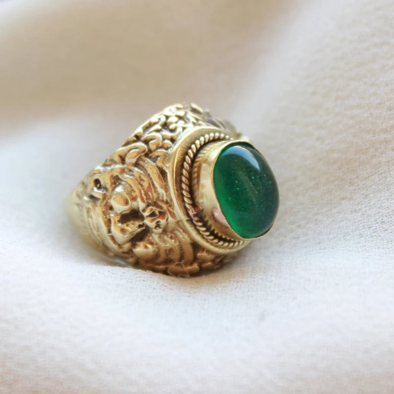 Oval Green Onyx Gemstone Stacking Ring