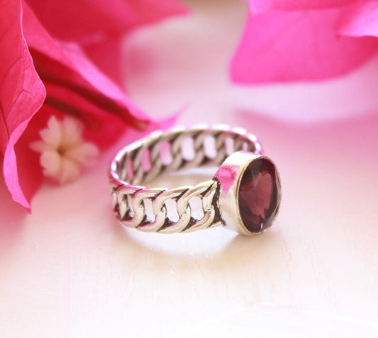 Antique Statement  Amethyst Glass stone February Birthstone Ring