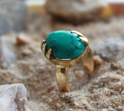 Natural Turquoise Oval Shaped Handmade Birthstone Ring