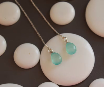 Aquamarine Dangling Theader Gemstone Drop Earrings