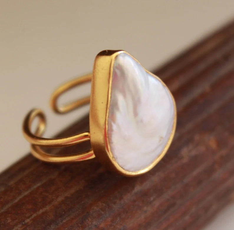 Natural Pearl Gemstone Handmade Adjustable Ring