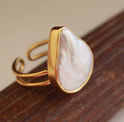 Natural Pearl Gemstone Handmade Adjustable Ring