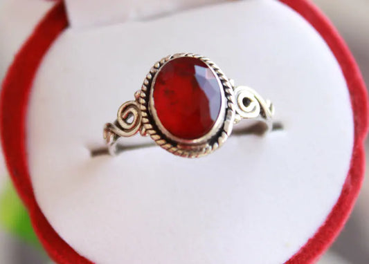Vintage Red Ruby Glass Handmade Birthstone Ring