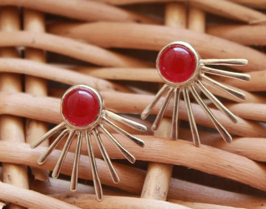 Synthetic Ruby Gemstone Handcrafted Stud Earrings