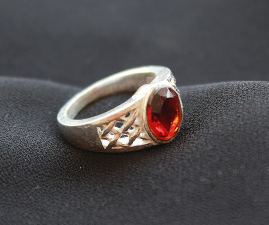 Vintage Red Ruby Glass Handmade Ring