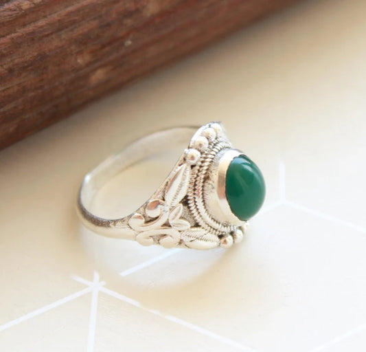 Natural Green Onyx Statement Birthstone Ring
