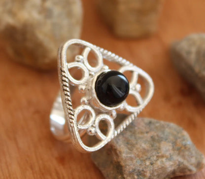 Black Onyx Handmade Vintage Birthstone Ring