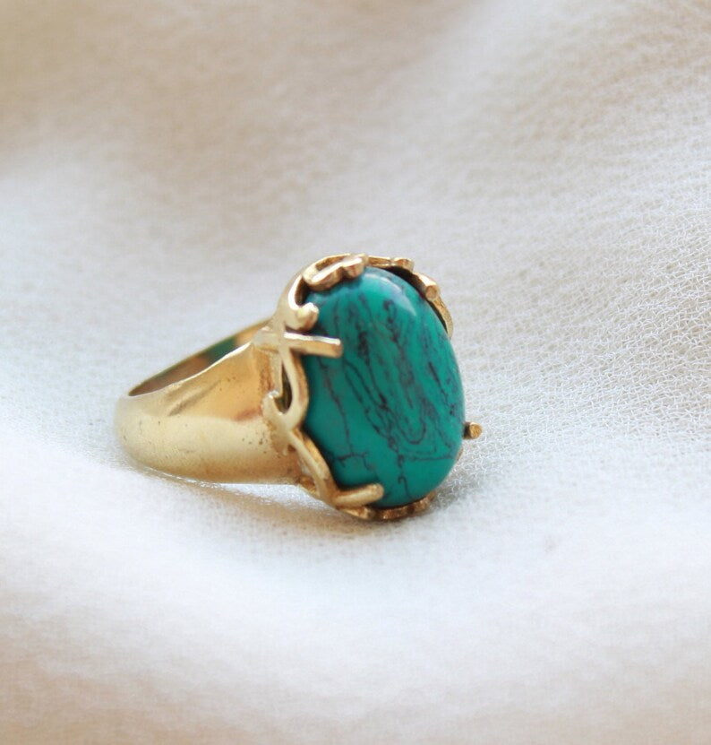 Natural Turquoise Oval Shaped Birthstone Handmade Ring