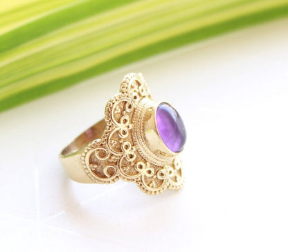 Amethyst Antique Design Handmade Birthstone Ring