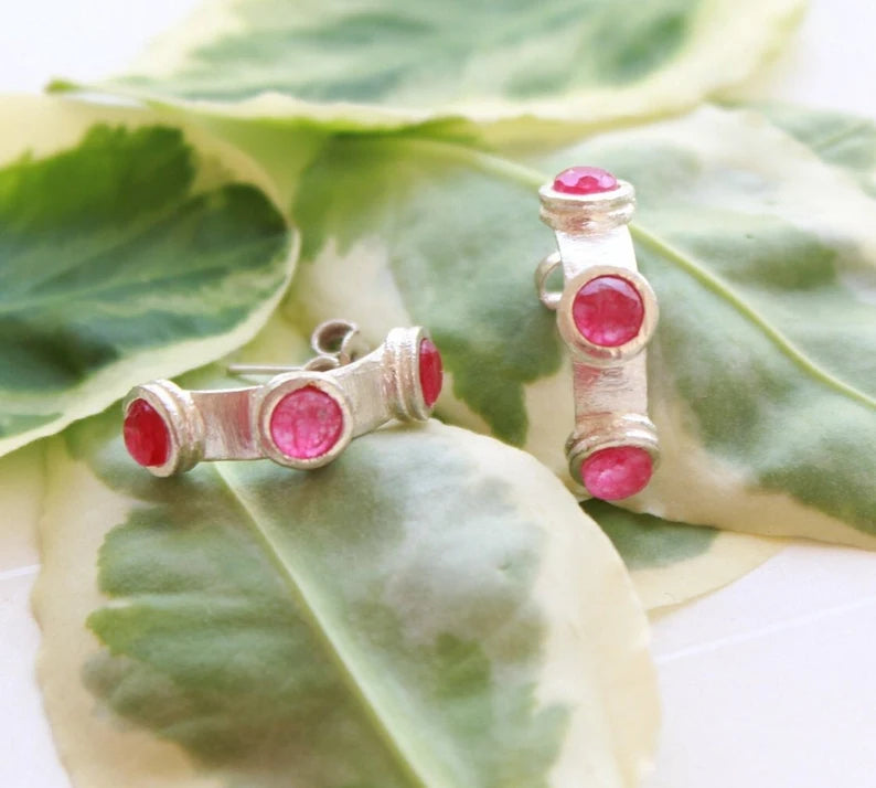 Synthetic Ruby Gemstone Handcrafted Stud Earrings