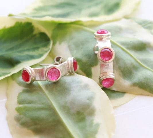 Synthetic Ruby Gemstone Handcrafted Stud Earrings