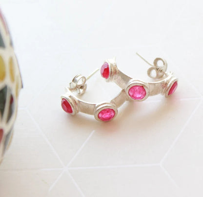 Synthetic Ruby Gemstone Handcrafted Stud Earrings