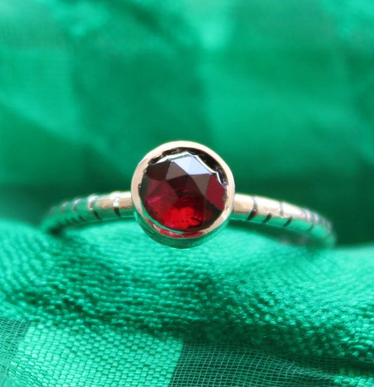 Vintage Red Ruby Glass Handmade Birthstone Ring