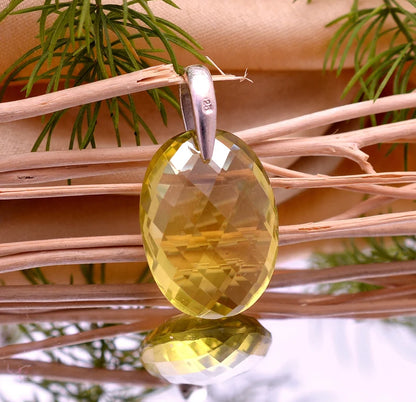 Natural Citrine 925 Sterling Silver Oval Shaped Pendant