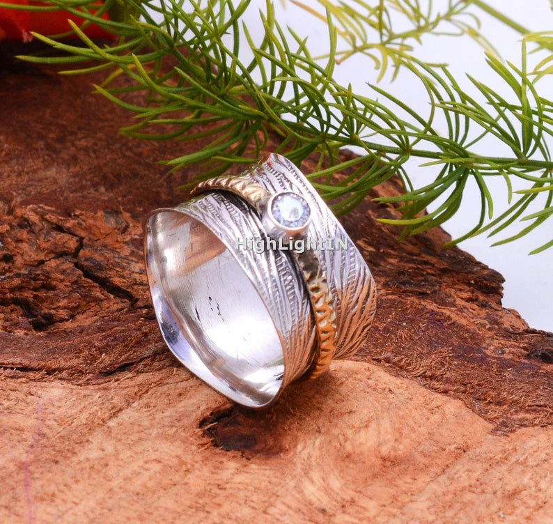 Cubic Zirconia Gemstone Spinner Ring