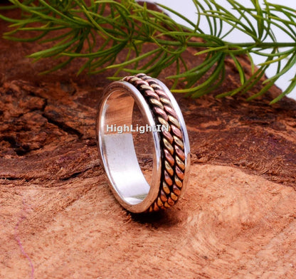 Handcrafted Fidget Three Tone Spinner Ring