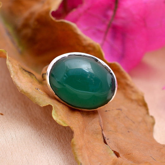 Green Onyx Glass Gemstone Handcrafted Statement Ring