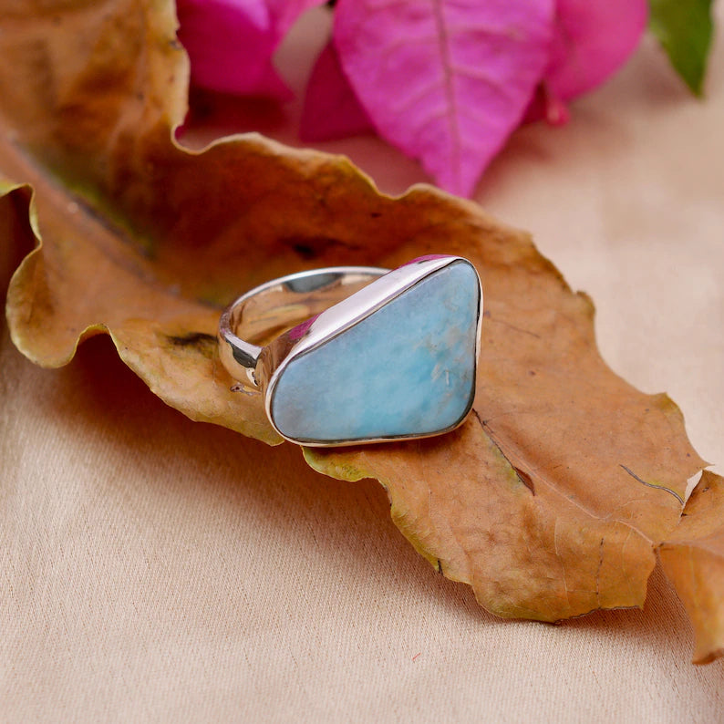 Larimar Gemstone Birthstone Statement Handcrafted Ring