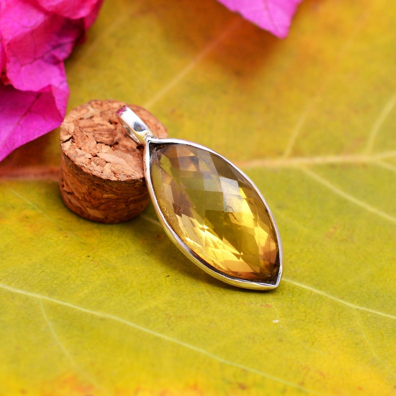 Natural Citrine  925 Sterling Silver Oval Shaped Pendant