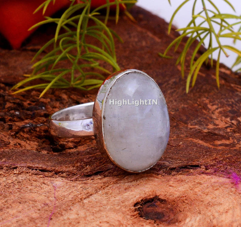Rainbow Moonstone Statement Handcrafted Minimalist Ring