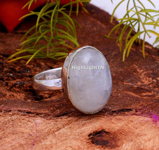 Rainbow Moonstone Statement Handcrafted Minimalist Ring