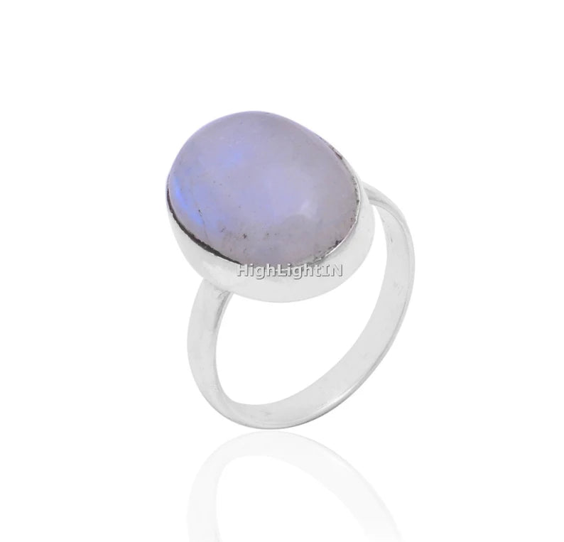 Rainbow Moonstone Statement Handcrafted Minimalist Ring