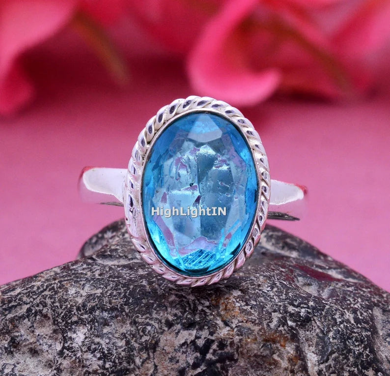 Blue Topaz Handcrafted Statement Gemstone Ring