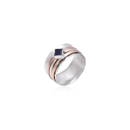 Amethyst Gemstone Three Tone Spinner Ring