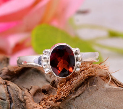 Garnet Birthstone Handcrafted Minimalist Statement  Ring