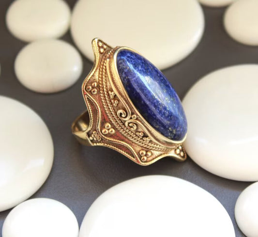 Lapis Lazuli Gemstone Signet Handmade Ring