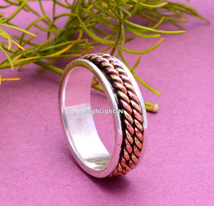 Handcrafted Fidget Three Tone Spinner Ring